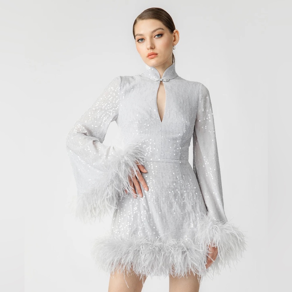 Sau Lee BIANCA MINI DRESS grey sequin size USA 10 UK 14